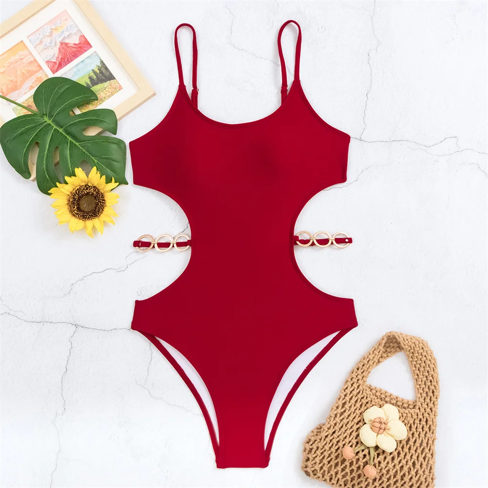 

Sexy Sling Swimsuit Rings String Bikini Hollow Out Backless Bandage Swimwear Monokini WomenTrend Brazil Beachwear Bathing Suits
