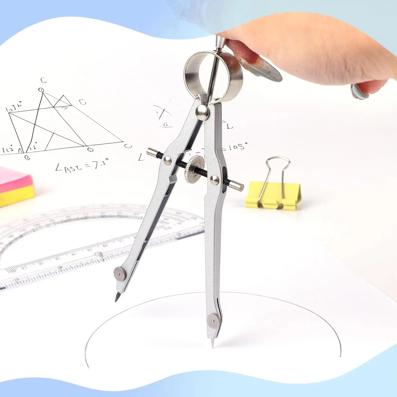 Compass and Protractor Set, Professional Drawing Compass Tool, Metal Compass with Extra Refills, Compass for Geometry