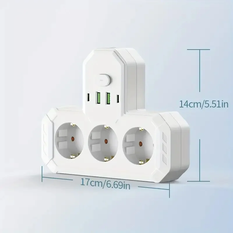 EU-stekkeruitgang 4 stopcontacten Multitap-stekkerdoos Stopcontact 2 USB 1 Type-C-poorten Geen verlengsnoer met 2500 W MAX-voeding