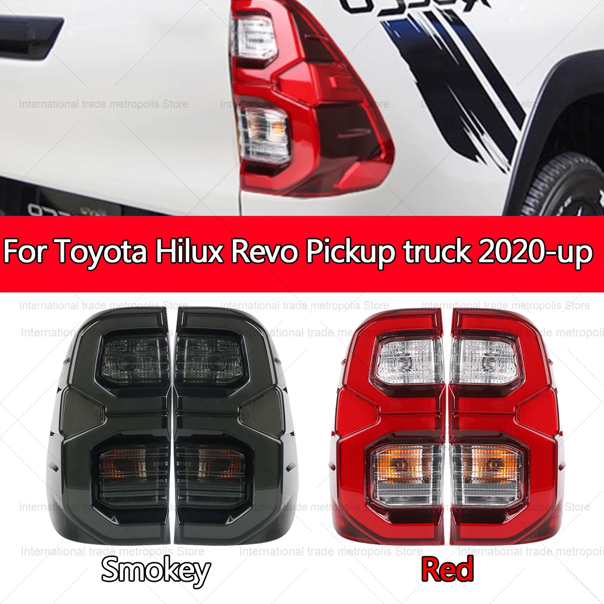 High Quality Car Rear Left/Right Tail Brake Light Assembly With Wiring Smoke Black Red For Toyota Hilux Revo 2020 2021 20022-Up