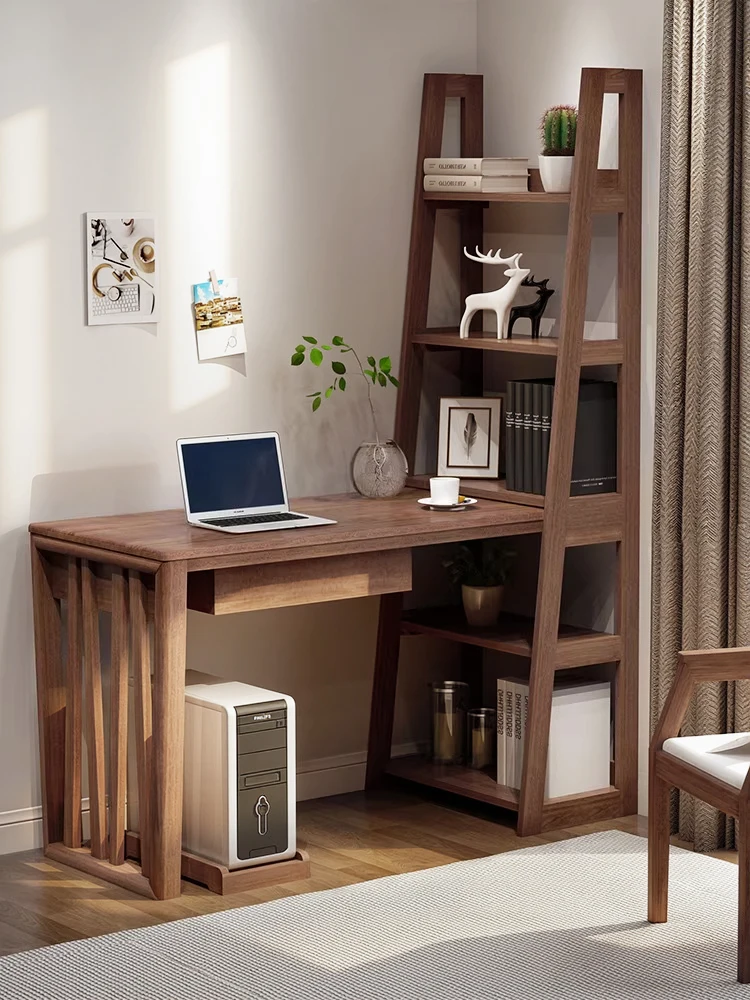 

All solid wood desk bookshelf combination modern simple corner home writing desk bedroom with bookcase integrated computer desk