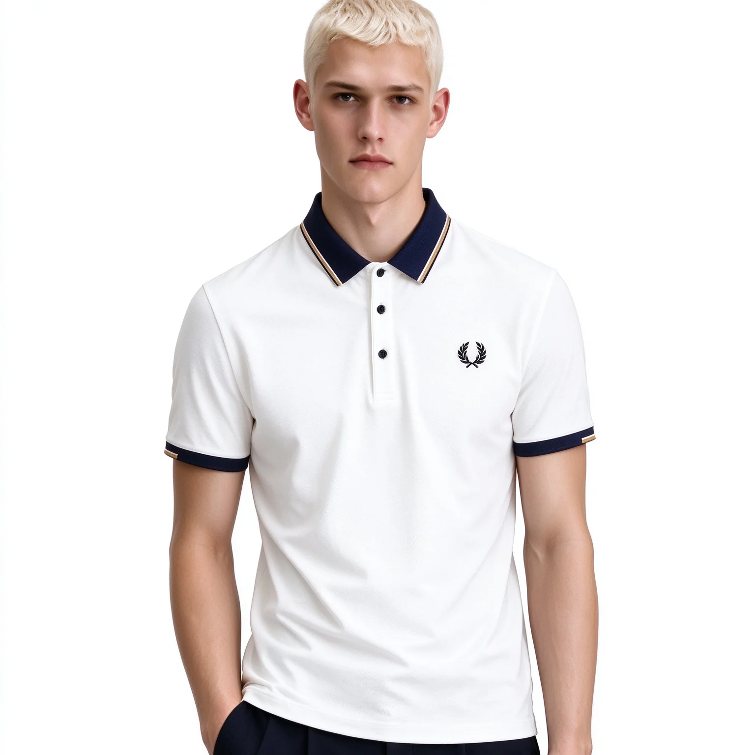 Fred Perry 100%Cotton embroidered POLO men's FP three button lapel color border short sleeved business casual T-shirt top.