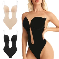 Women Shapers Underwear Backless Bodysuit Shapewear M L XL Deep V-Neck Body U Plunge Clear Strap Padded Push Up Corset