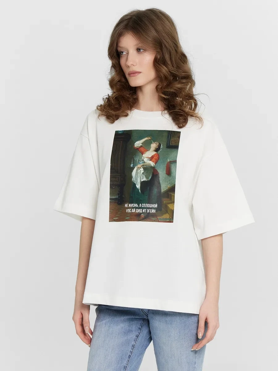 Loose Printed Cotton T-irt Faionable Casual Top Women's Summer ort Sve round Ne Creative Character Design