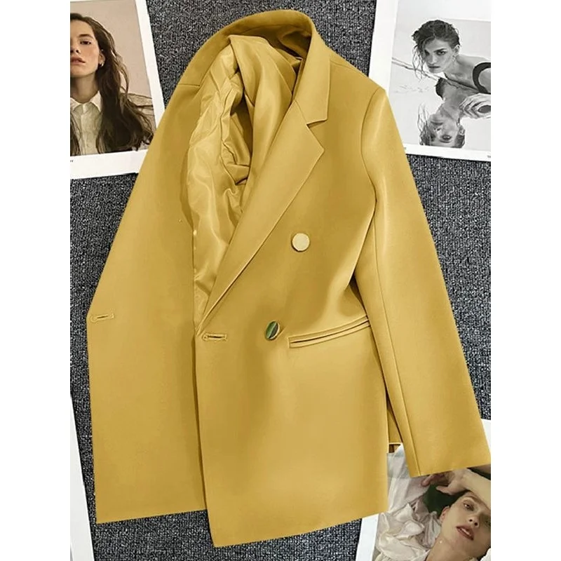 Abito da donna per pendolari, sottile, casual, een, cappotto con doppio bottone, tessuto in poliestere, lungo, colore puro, adatto per interviste