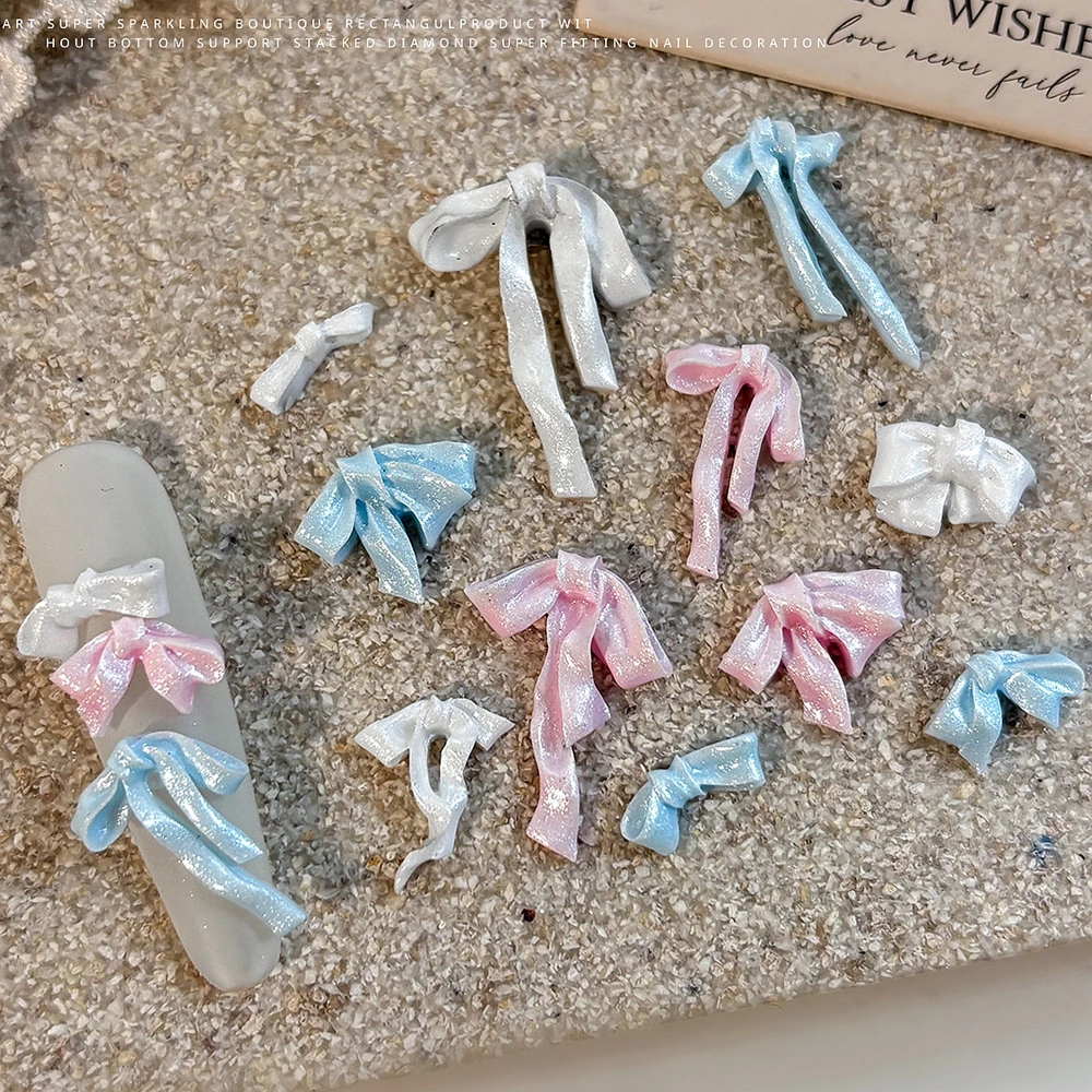 50PCS Pearly Luster 3D Acrylic Nail Art Bow Tie Charms Accessories Resin Parts For Manicure Nails DecorationSupplies Material