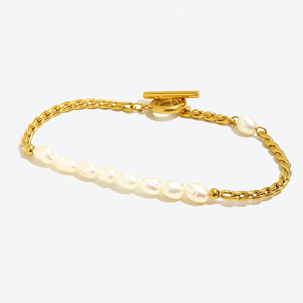 E.B.belle Gift Fine Polished  New Woven Chain Bracelets Bangles Stainless Steel Waterpoorf Elegant Pearl Bracelet For Women