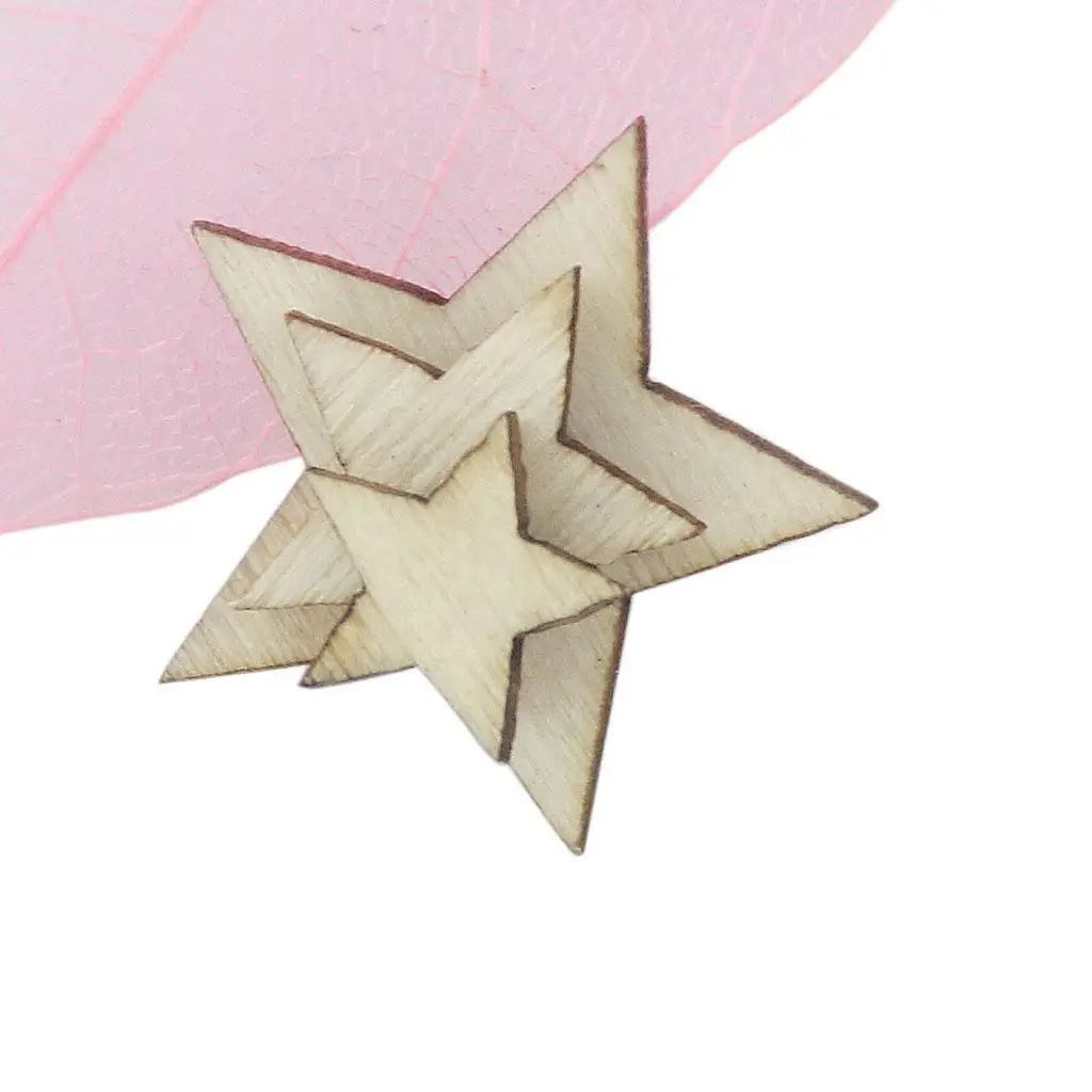 100 Pieces Wooden Mini Mixed Wood Stars Craft Cardmaking Scrapbooking Embellishment