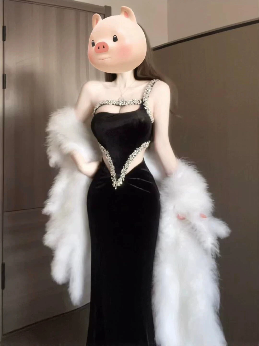 

Elegant Heavy Work Crystal Waistline Evening Dress Women's High-End Sensation Ladylike Personality Ball Gown Long Skirt