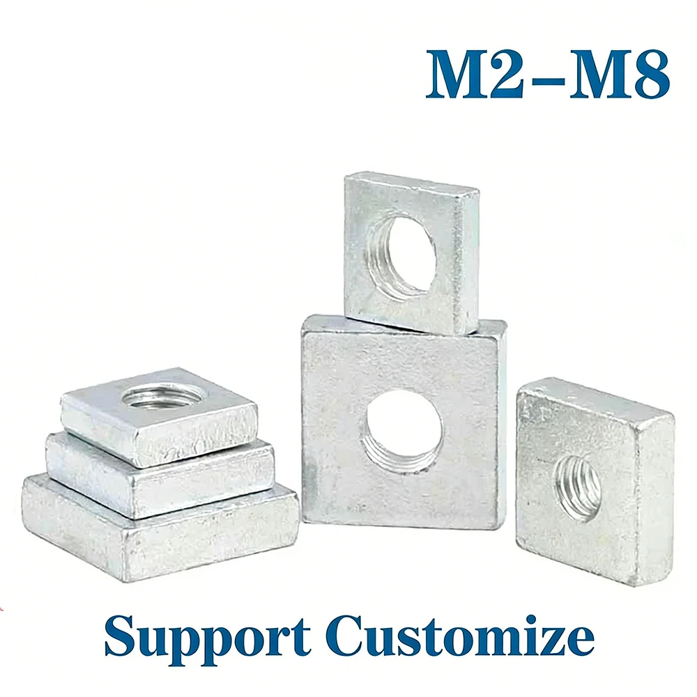 M2 M3 M4- M8 Square Nut Carbon Steel Galvanized Zinc Plated Thin Quadrangle Block for Aluminum Profile DIN562 Support Customize