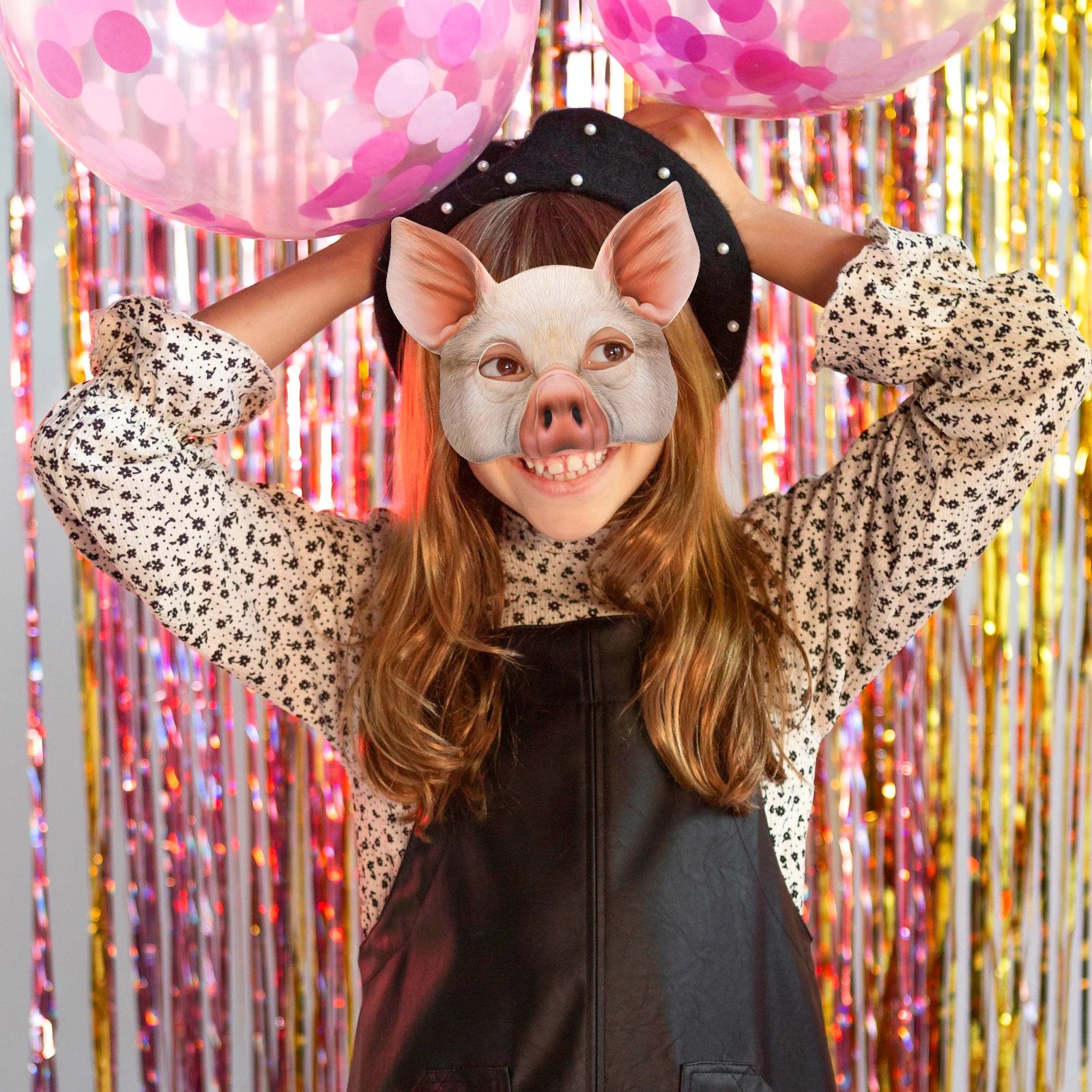 

2 pcs Pink Half Face Pig Mask Party Halloween Masquerade Carnival Fancy Dress Animal Costume Mask For Women Men Lightweight