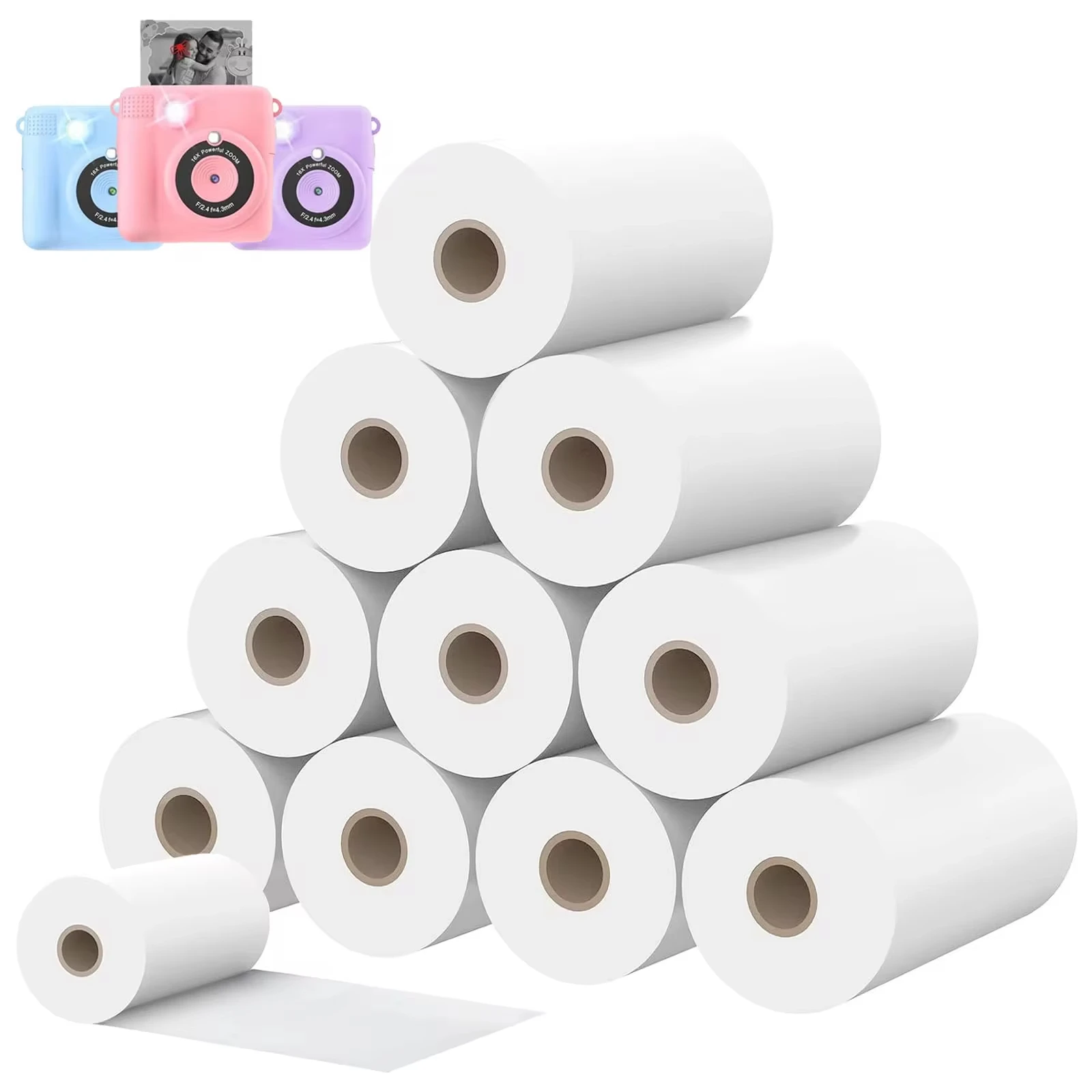 20 Rolls Kids Instant Camera Print Refill Paper Photo Printer Thermal Paper,HD Paper Camera for Kid's Instant Camera Favors