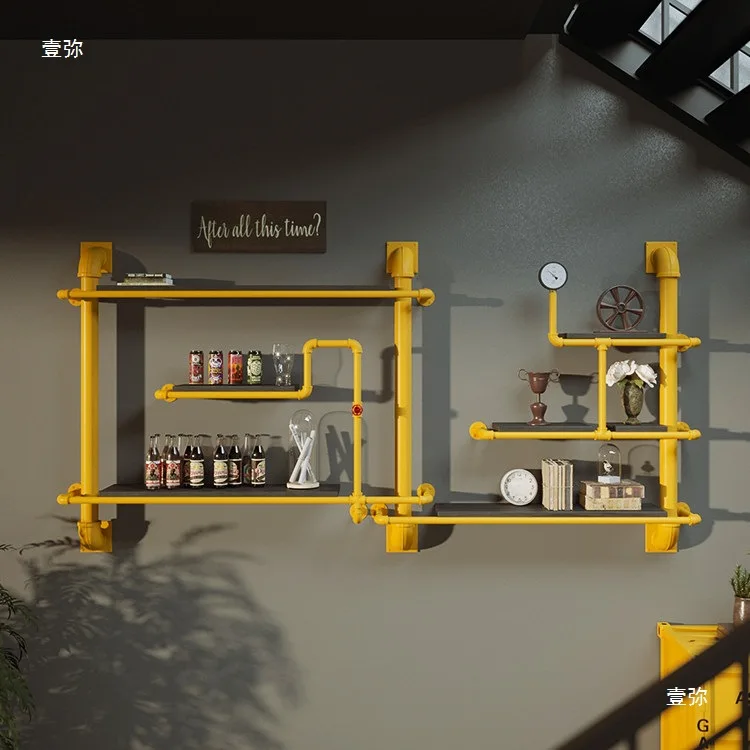 Wrought iron water pipe wall  wine rack creative wall decoration retro bookshelf industrial style baffle wall shelf