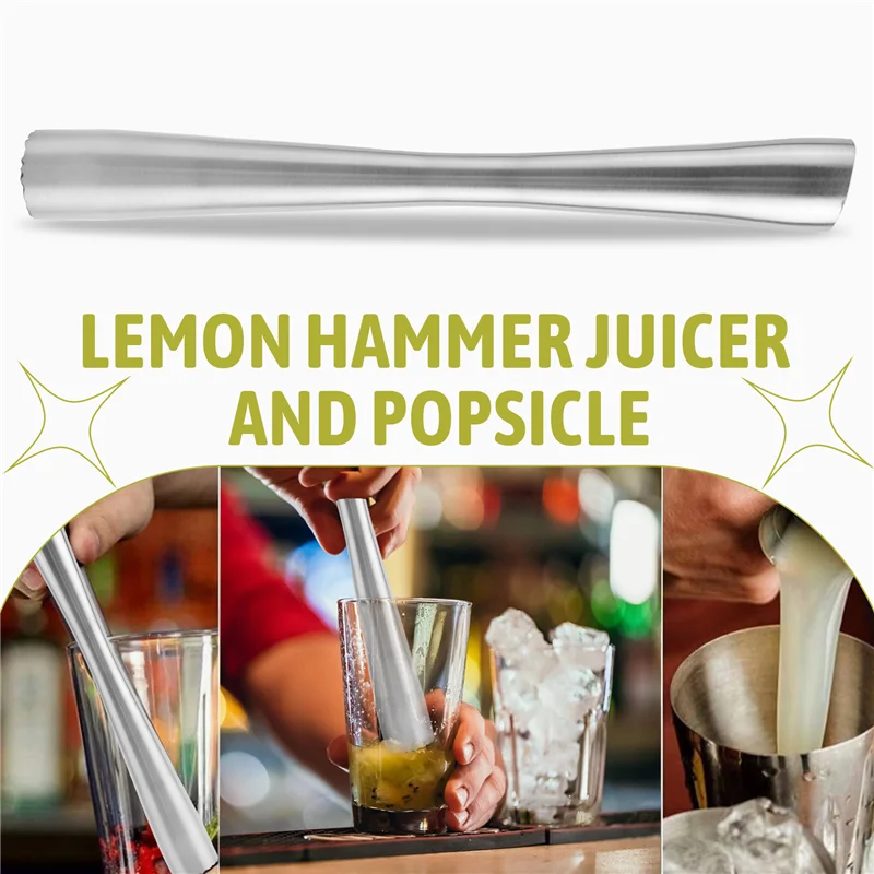 

PZHI-Cocktail Muddler Stainless Steel Lemon Masher Cocktail Muddler Ice Masher For Fresh Fruit Spice Ice Bars Tools 26 Cm