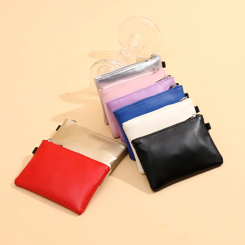 Unisex PU Leather Coin Purse Men Women Small Zipper Pouch Ladies Mini Wallet Clutch Bag Daily Travel Storage Pocket Pack