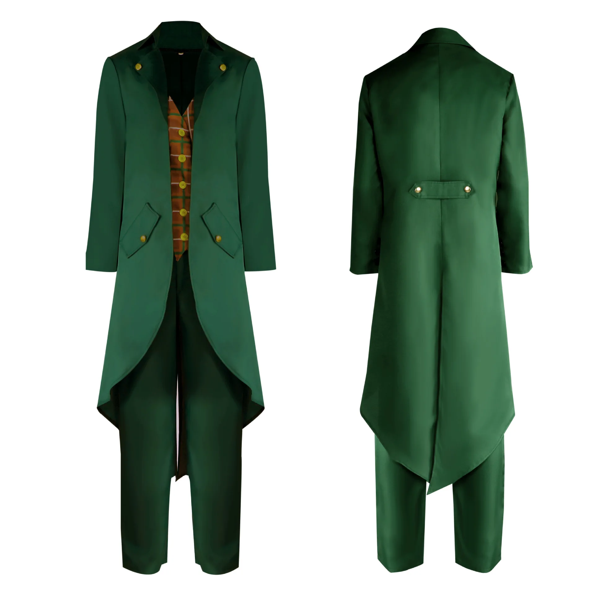 

Medieval Tailcoat Suit Men's Gothic Steampunk Vintage Victorian Green Tuxedo Uniform Halloween Carnival Stage Performance Gown