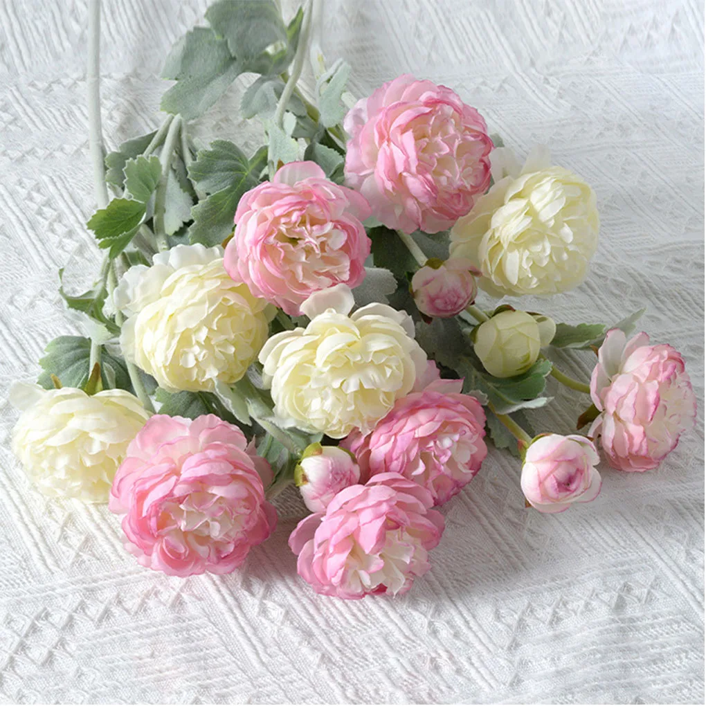

5PCS Artificial Rose Flowers 3 Heads Pink White Peonies Silk Flower Wedding Garden Birthday Party Decor Fake Flower Bouquet