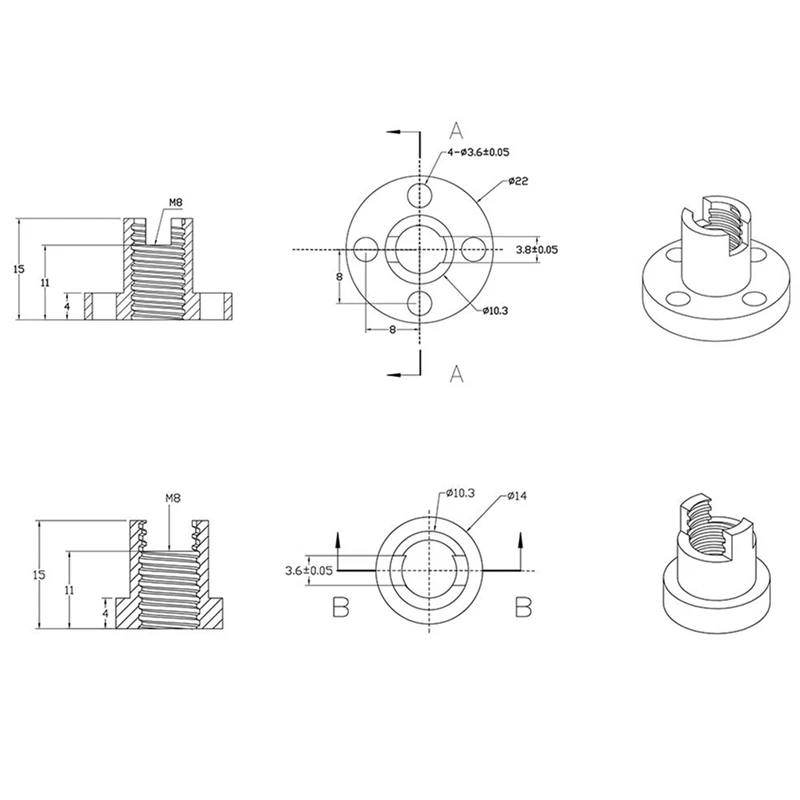 T8 Anti Backlash Spring Loaded Nut Pitch 2Mm Lead 8Mm Elimination Space Nut For 8Mm Acme Threaded Rod Lead Screws DIY