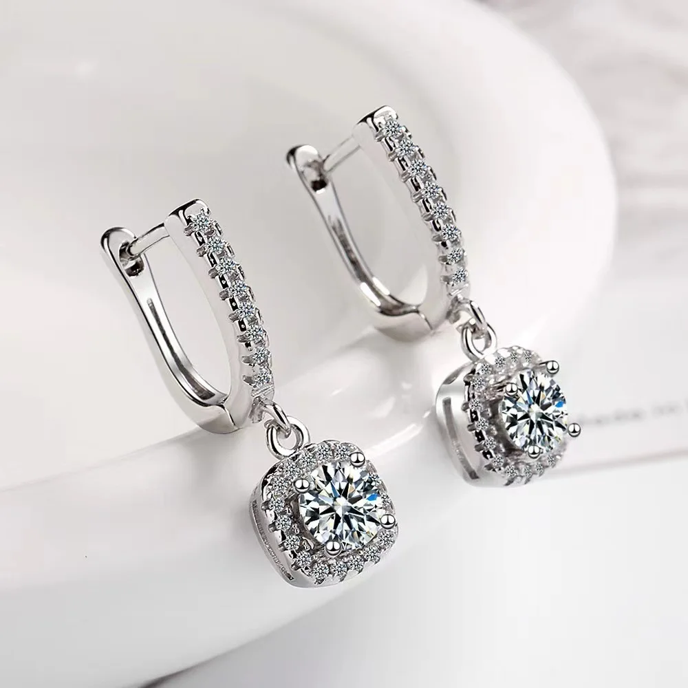 2 Carat Moissanite Women's Hug Hoop Earrings Rhinestone 925 Sterling Silver Delicate Hoop Drop Earrings High Jewelry