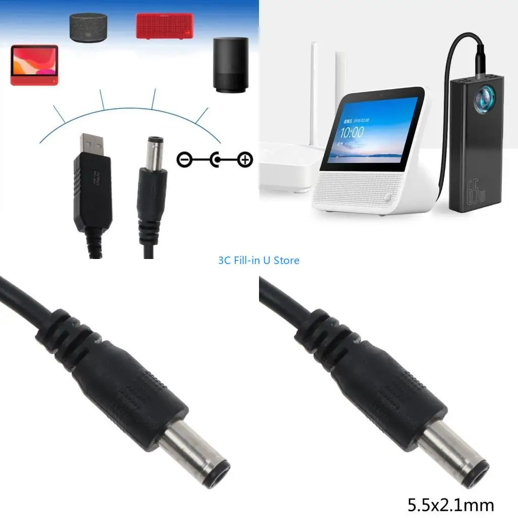 G8TA USB Power Line Step Up Adapter Cable USB 5V to 9V 5.5x2.1mm Connector Converter for Wireless Router