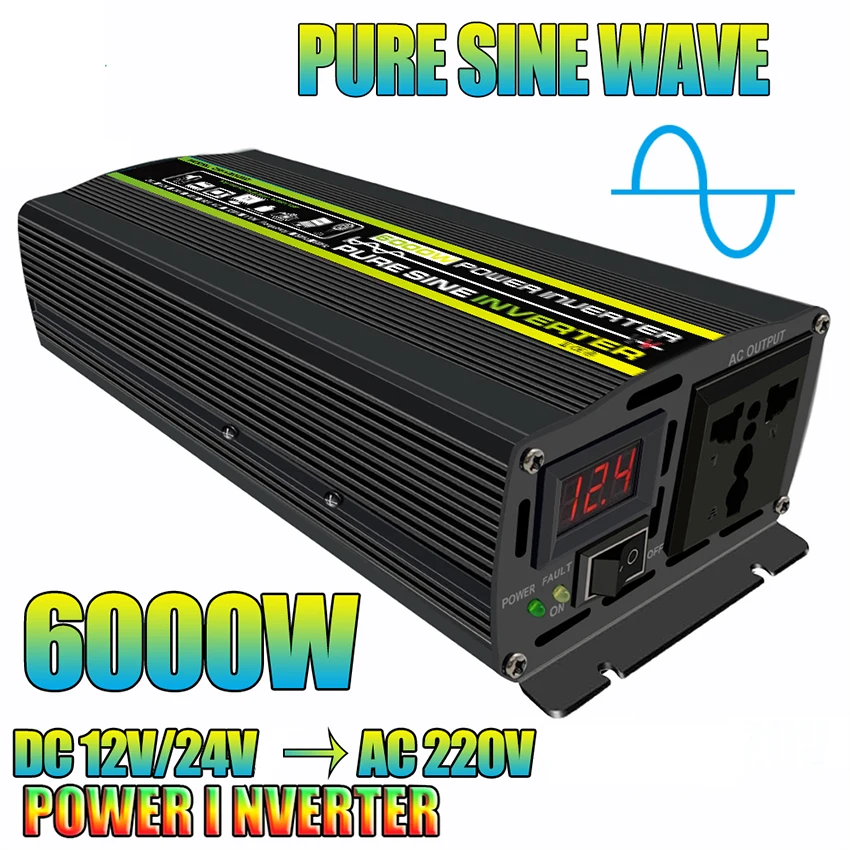 

8000/6000W Pure Sine Wave Inverter Smart Digital Display Car Outdoor Power Outage DC12/24V to AC 220V Power Inverter