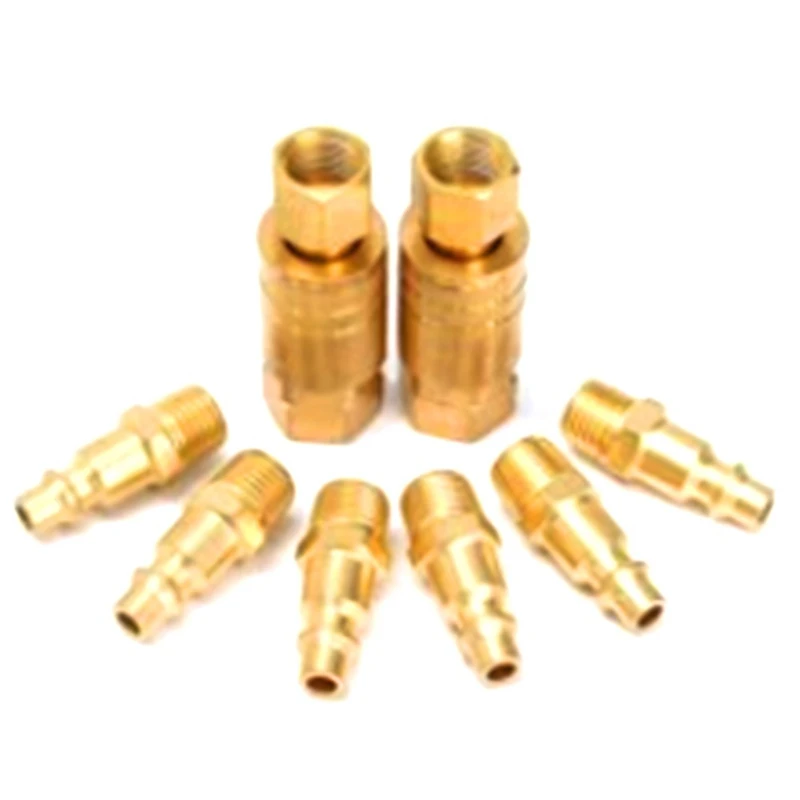 

8-Piece Air Coupler And Plug Kit Quick Connector Air Fittings 1/4Inch NPT Industrial Brass Air Hose Fitting For Air Tool Parts