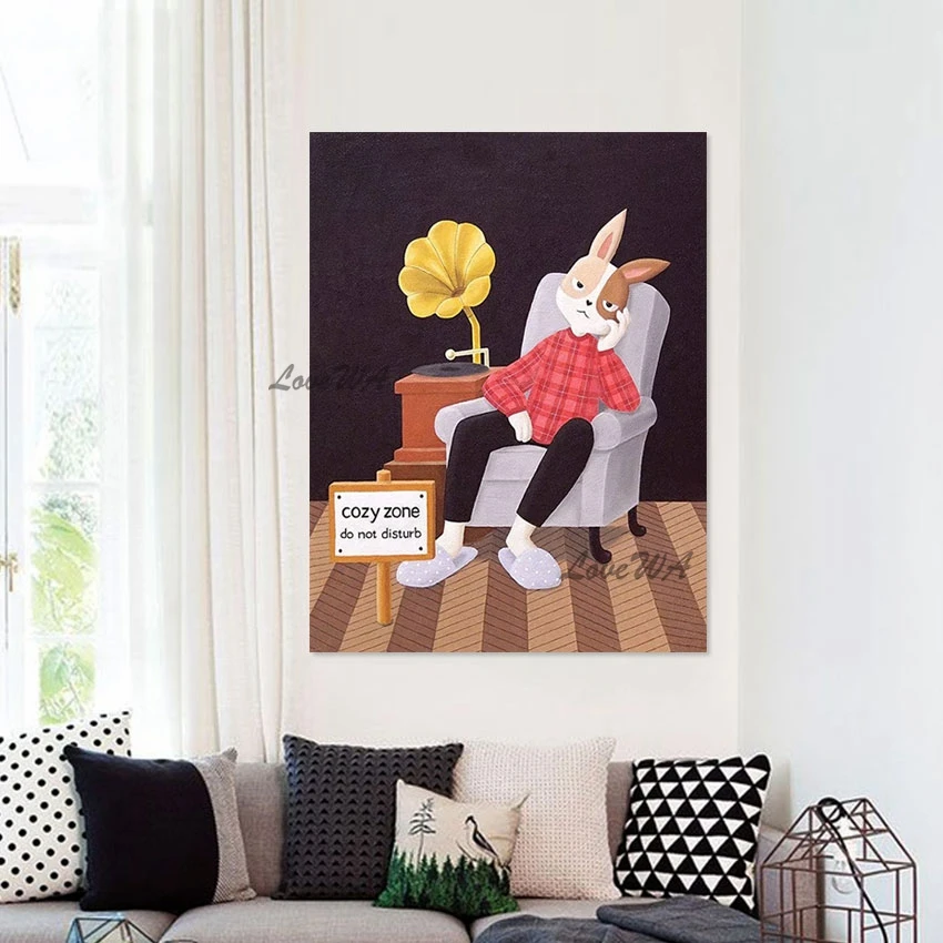 Handsome Rabbit Cartoon New Design Wall Decoration Oil Painting High Quality Hand Painted Canvas Art Living Room Pictures