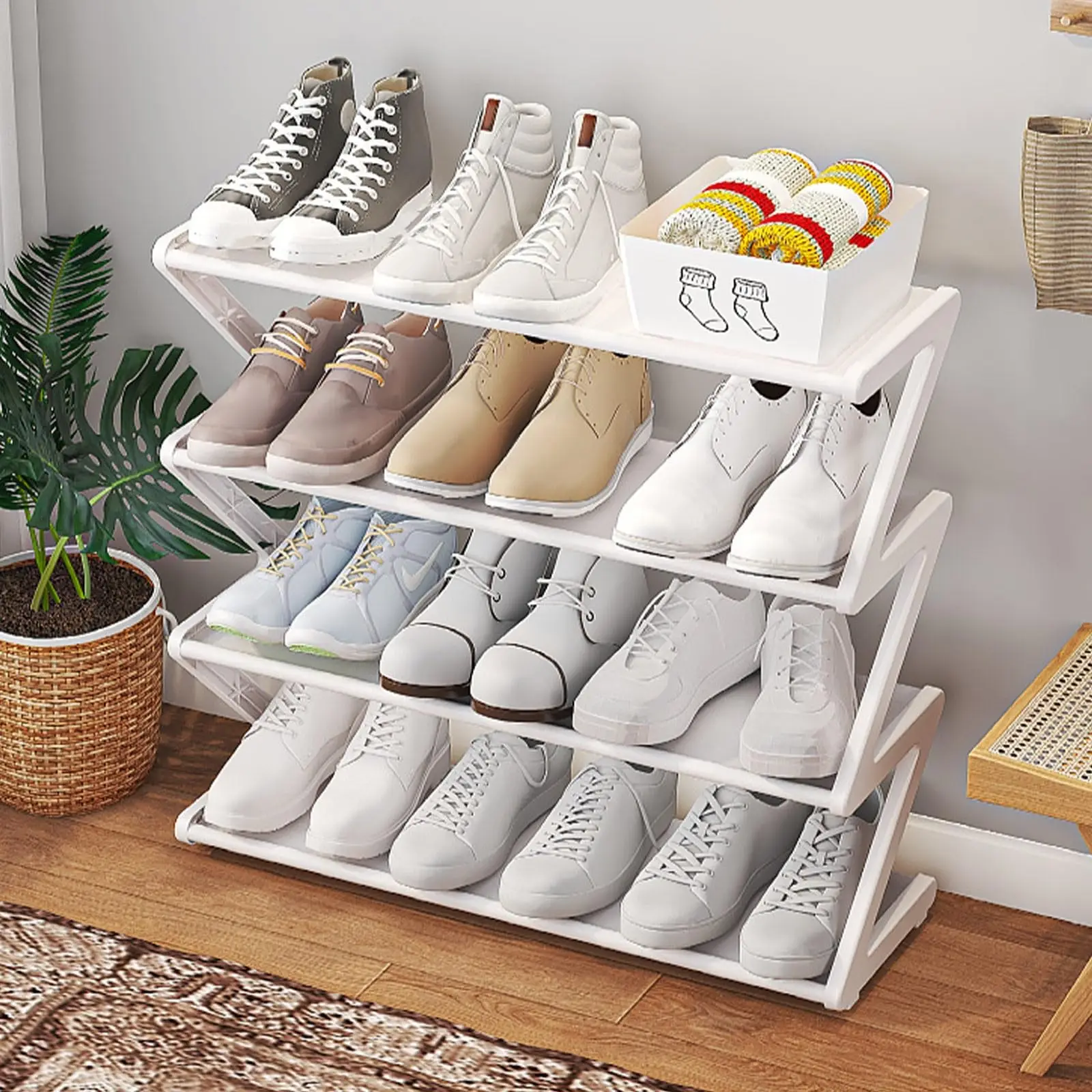 1 Stück 4-stufiger Schuhregal-Organizer aus Edelstahl, platzsparender Schuh-Organizer, für Schrank, Eingangsbereich, Schlafzimmer, Boden, Outdoor