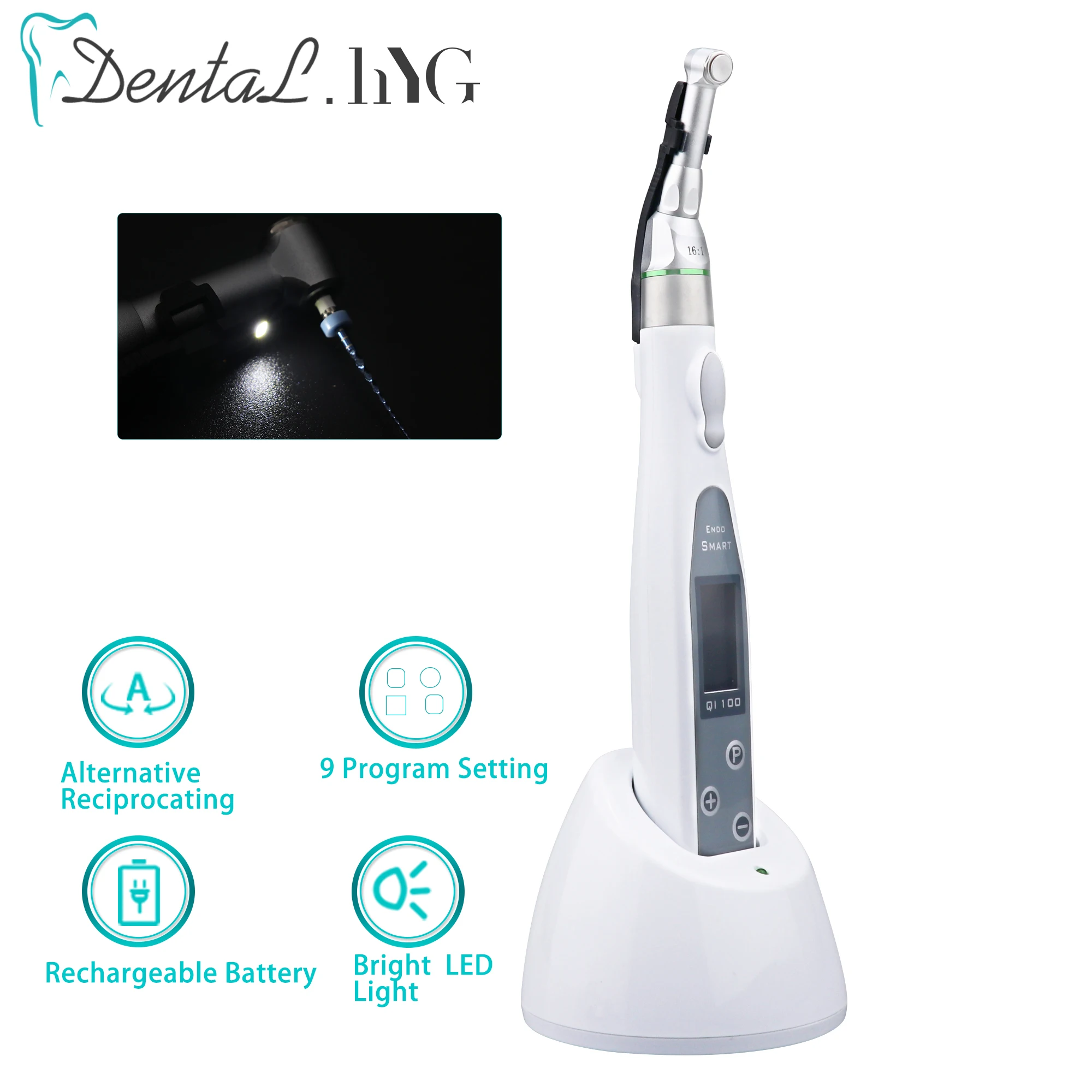 Dental Wireless Endo Motor Smart With LED Lamp 16:1 Standard Contra Angle Endodontic Instrument Treatment Root Canal Tools