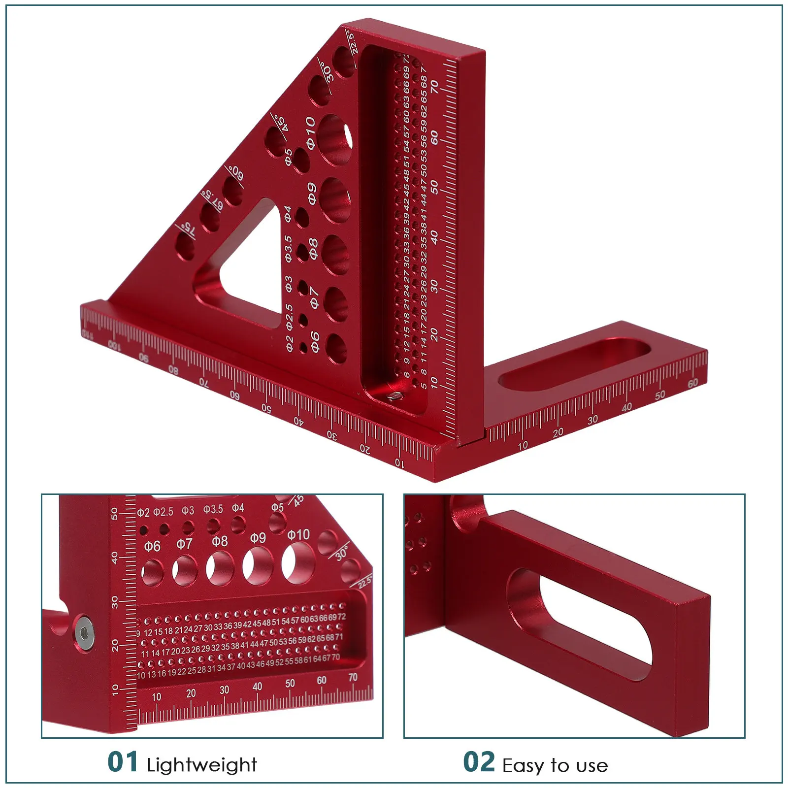 Aluminum Alloy Multifunctional Woodworking Ruler Triangle Protractor Angle Scale Tool for Carpentry Architecture Engineering