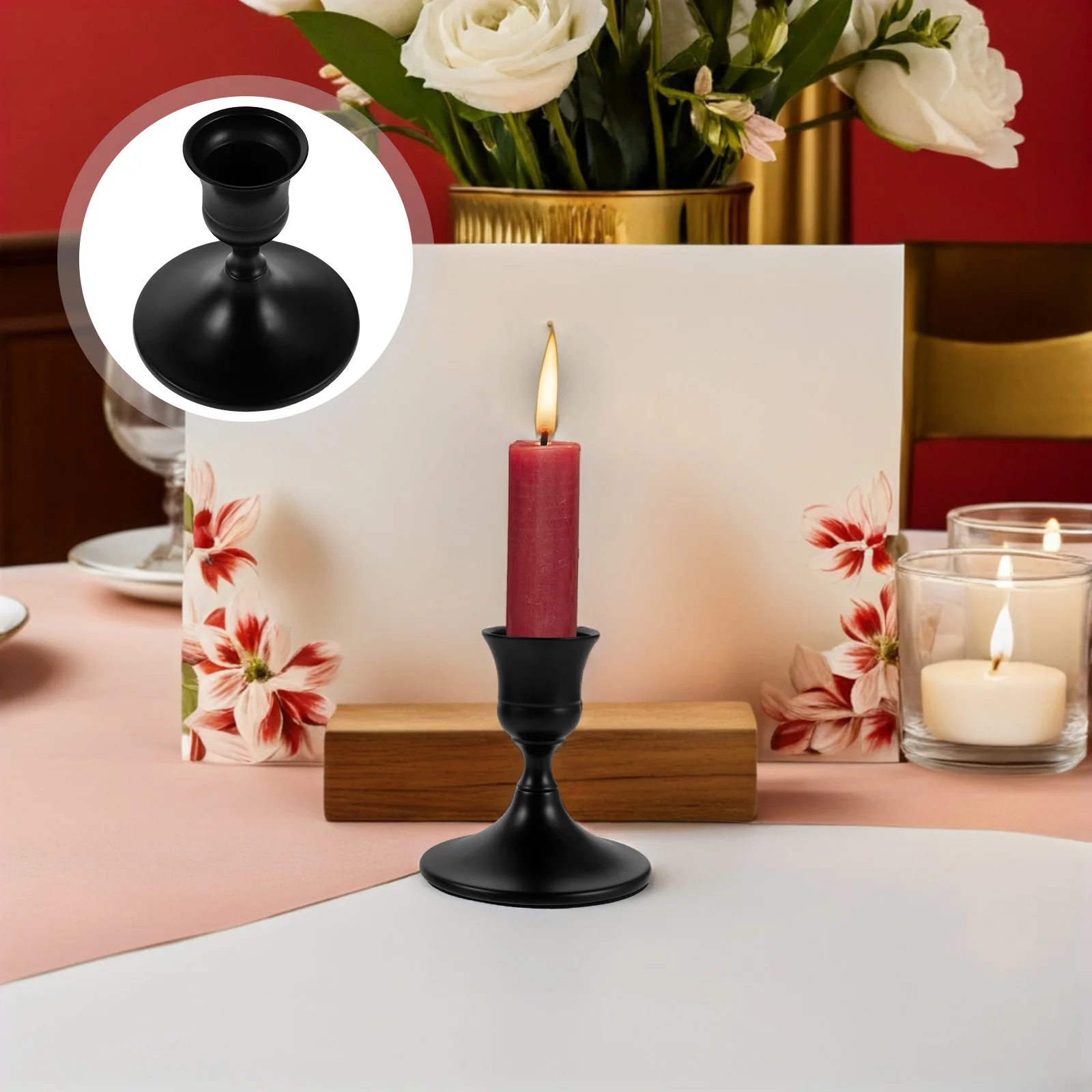 

4Pcs Black Metal Taper Candlestick Holders Vintage Table Centerpiece Holiday Party Favor Mantel Decoration Christmas Season