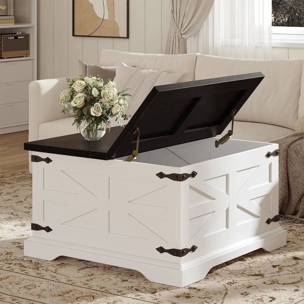 

Журнальный столик в стиле амбарного дизайна с отсеком для хранения, квадратный центральный стол для гостиной, в деревенском стиле, с откидной крышкой, деревянный, с большим скрытым отсеком для хранения