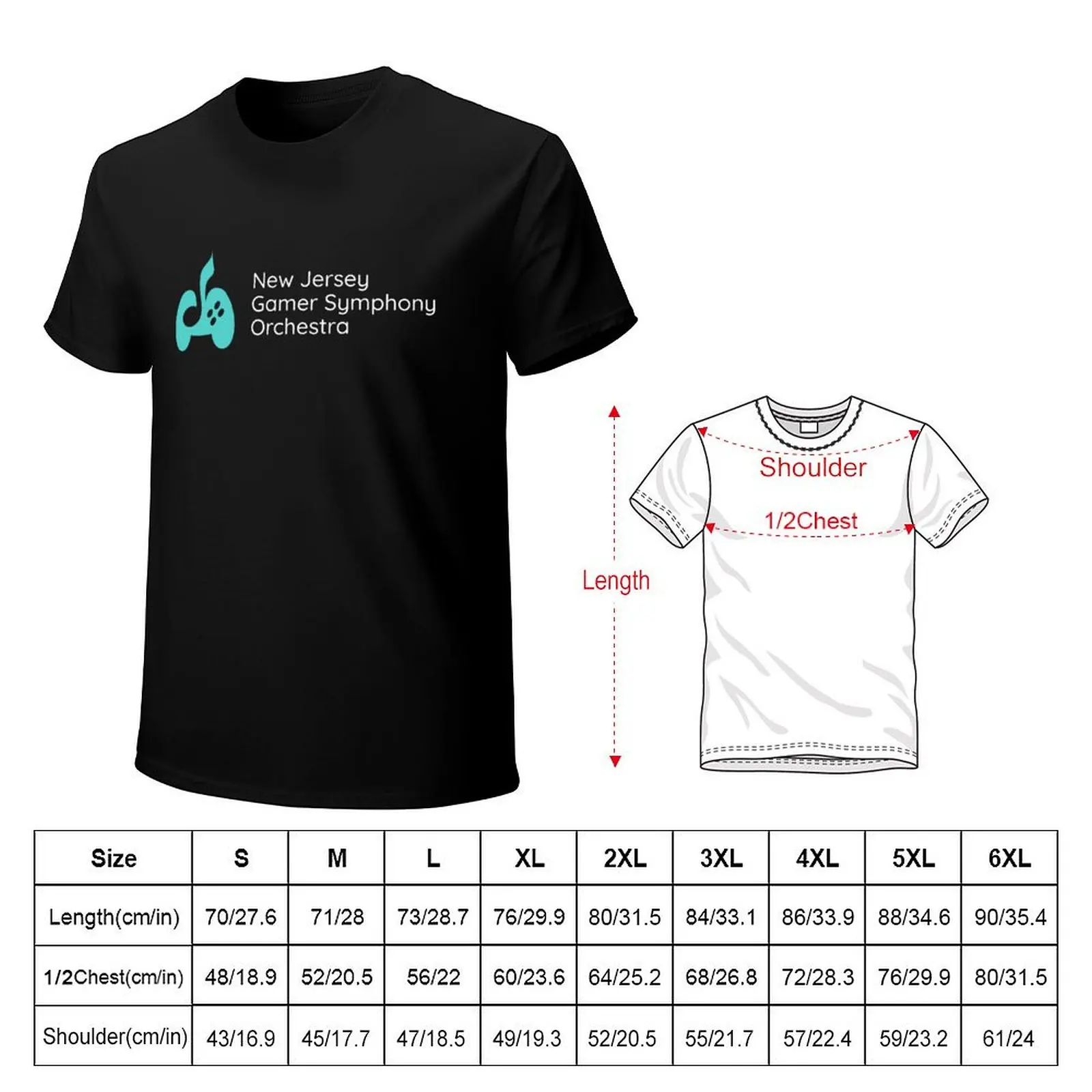 New Jersey Gamer Symphony Orchestra (blue logo, white text) T-Shirt Casual Loose Short Sleeve Tee for Men