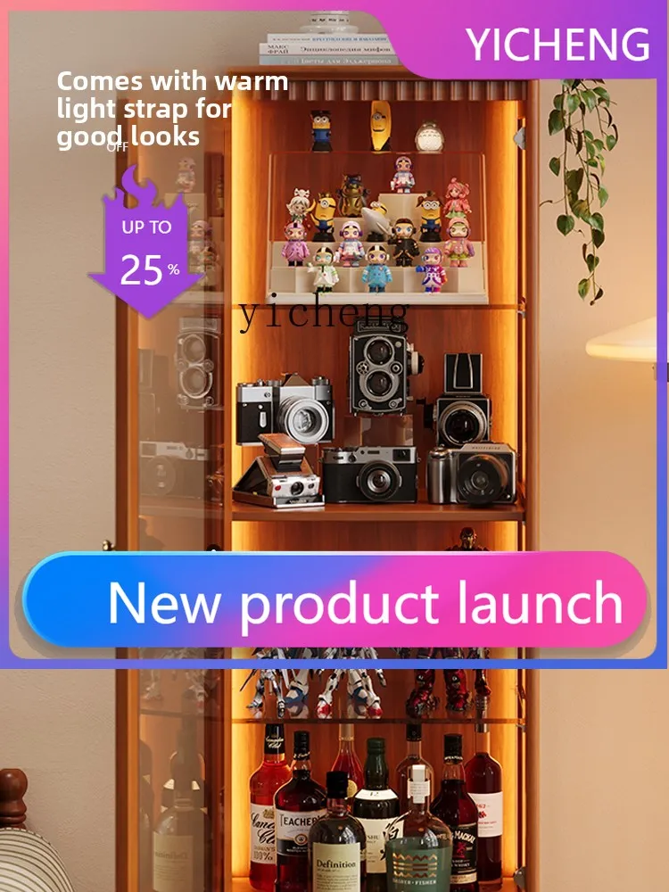 LYY  solid wood figure blind box display case transparent glass dustproof display wine cabinet black walnut