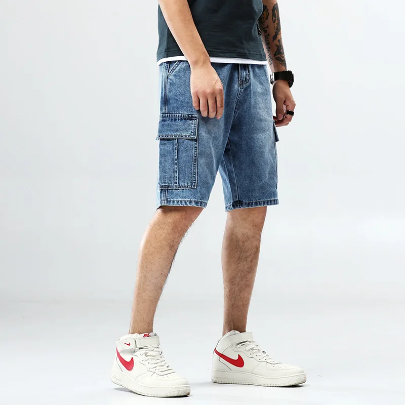 

Мужские летние уличные джинсовые шорты-карго в стиле хип-хоп, джинсы с несколькими карманами, байкерские шорты для покупок, отдыха и отдыха, ковбойские шорты