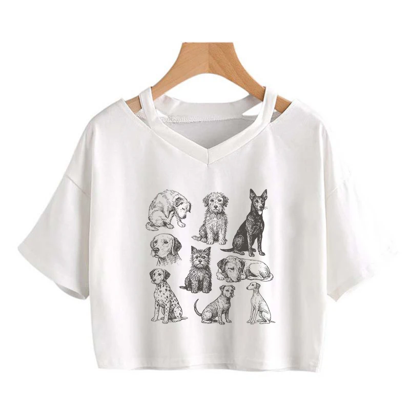 Donne Y2K Streetwear Hip-Hop Estetica Top Trendy Gotico Sexy Sottile T-shirt a maniche corte Harajuku Creativo Modello di cane Stampa Tee