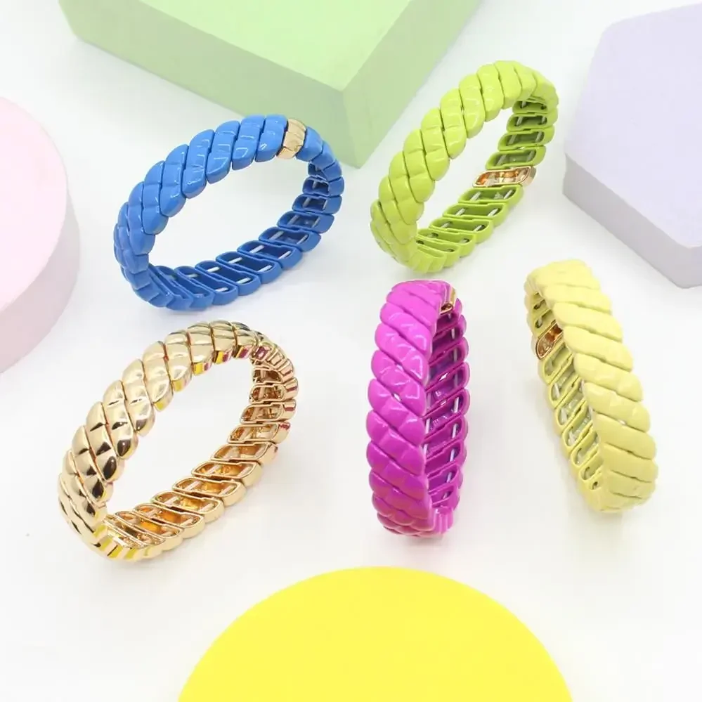 

Geometric Irregular Shape Multicolor Plant Peanut Enamel Bead Bracelet Dopamine Girls Elastic Bracelet Accessories