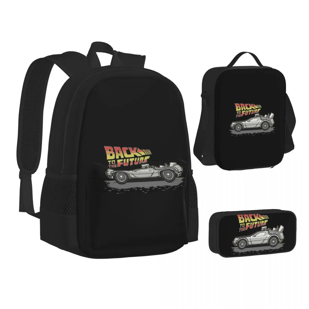 Back To The Future Backpacks Boys Girls Bookbag Students School Bags Kids Rucksack Lunch Bag Pen Bag Three-Piece Set