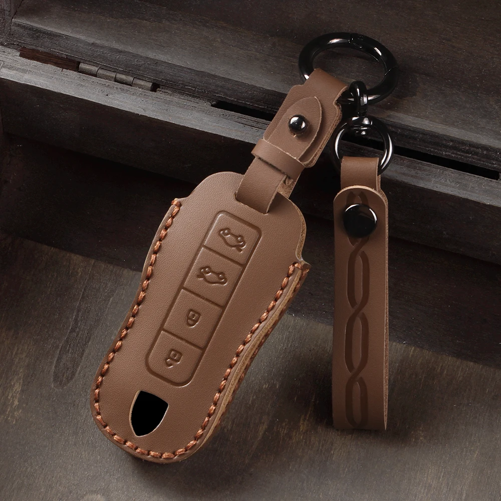 Leather Car Key Case Fob Covers Set Shell for Porsche Panamera Spyder Carrera Macan Boxster Cayman Cayenne 911 970 981 991