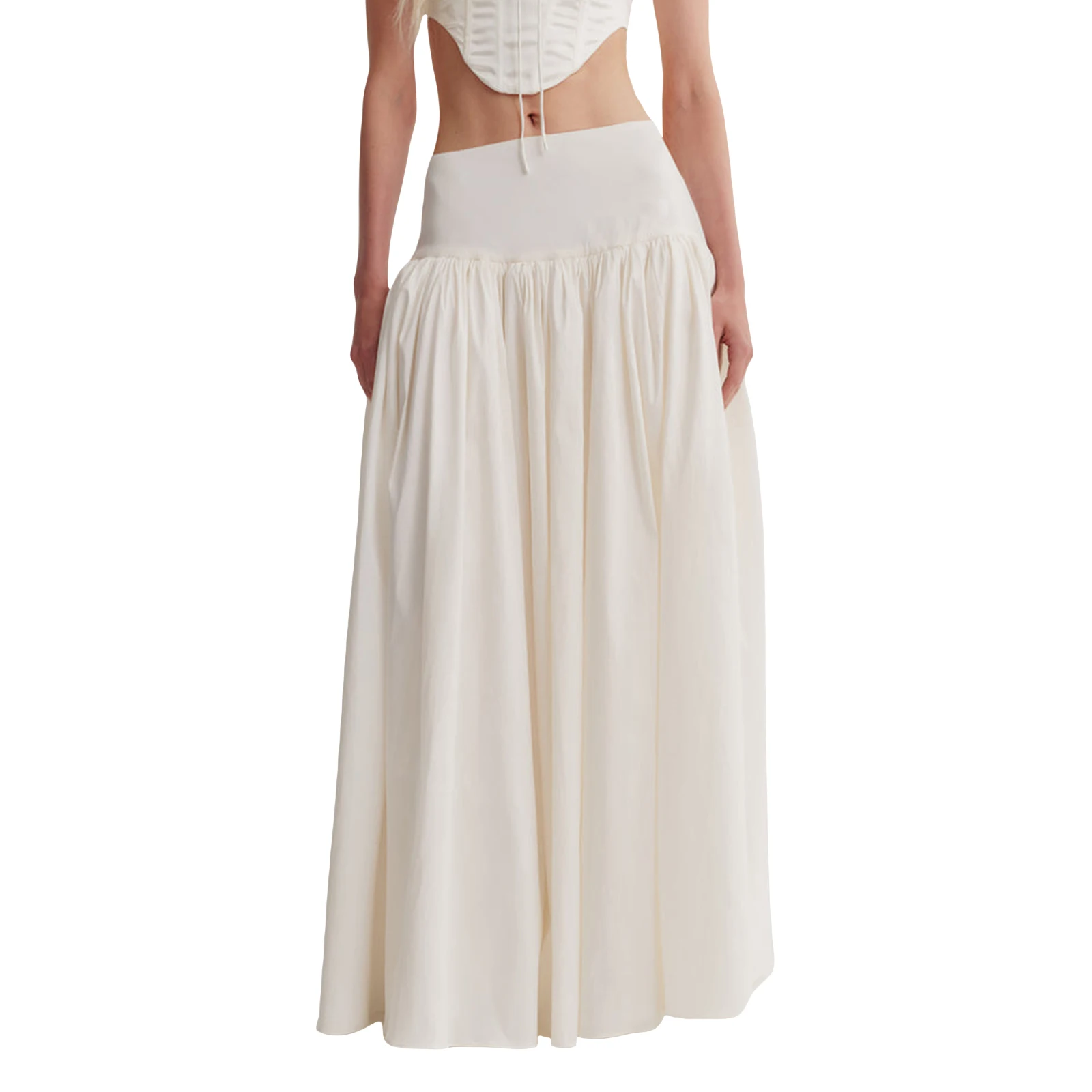 

Dourbesty Women Long Skirts Elastic Waist Ruched Solid Color Loose Casual Skirts for Spring Summer Streetwear