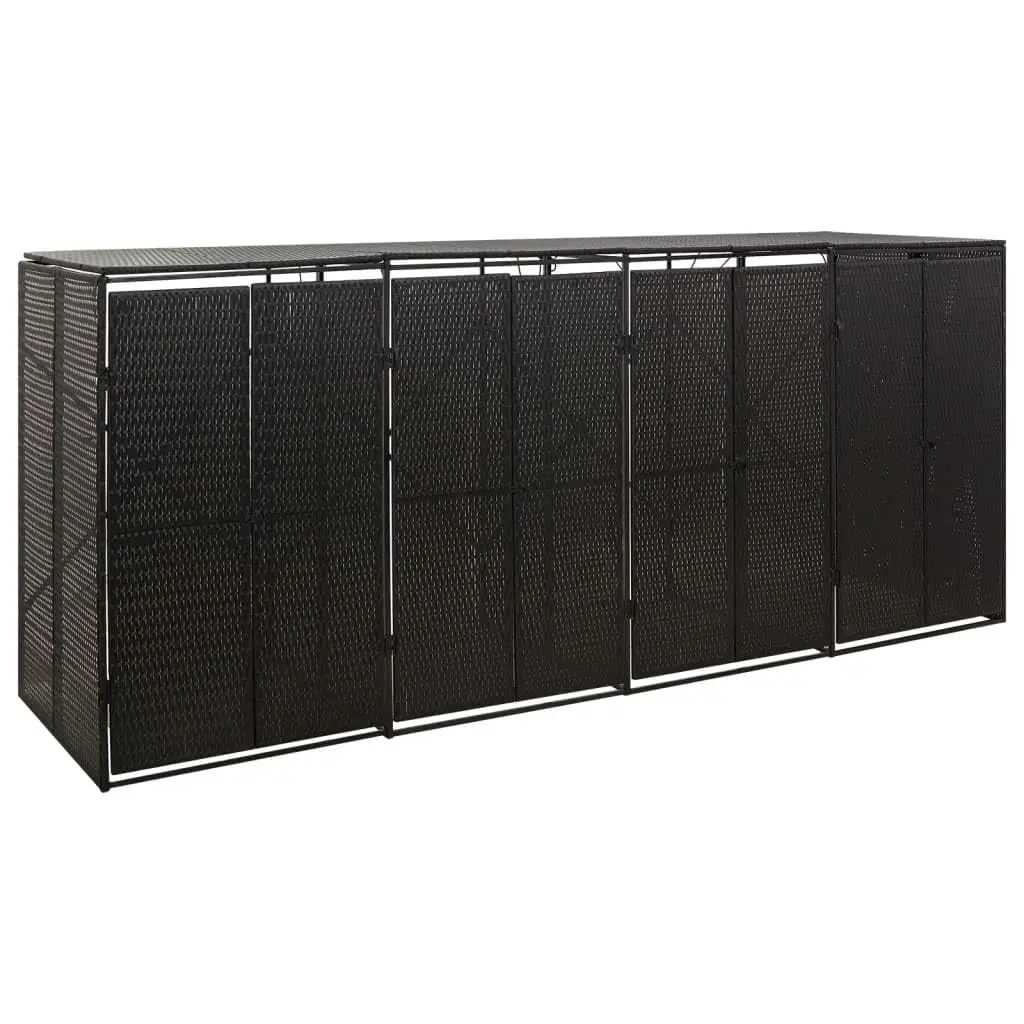 4-Bin Outdoor Trash Storage Shed Weather-Resistant Rattan Garden Waste Hideaway 107.9x31.5x46.1 In, Customized