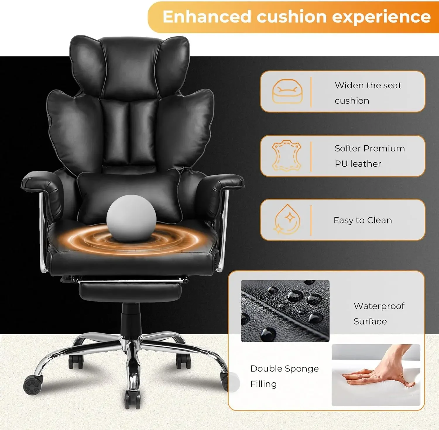 Silla de oficina ergonómica de cuero PU con respaldo alto para personas grandes y altas, silla giratoria ejecutiva con reposabrazos