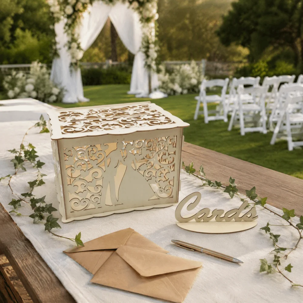 Wedding Card Box - 22.5x15x15cm Wooden Wedding Card Box Hollow