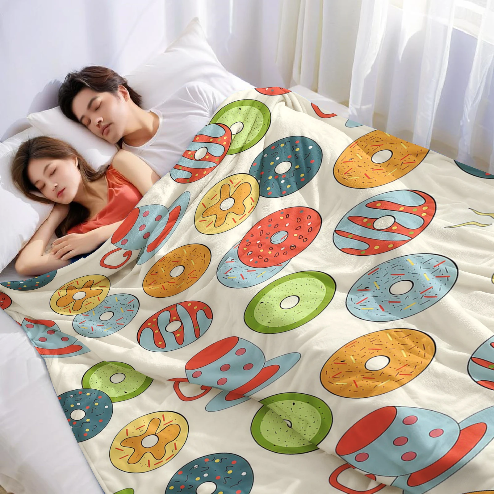 Donut Tea Lightweight Microfiber Soft Christmas Fleece Blanket Warm Cozy Throw for Bed Sofa Office Travel All Season