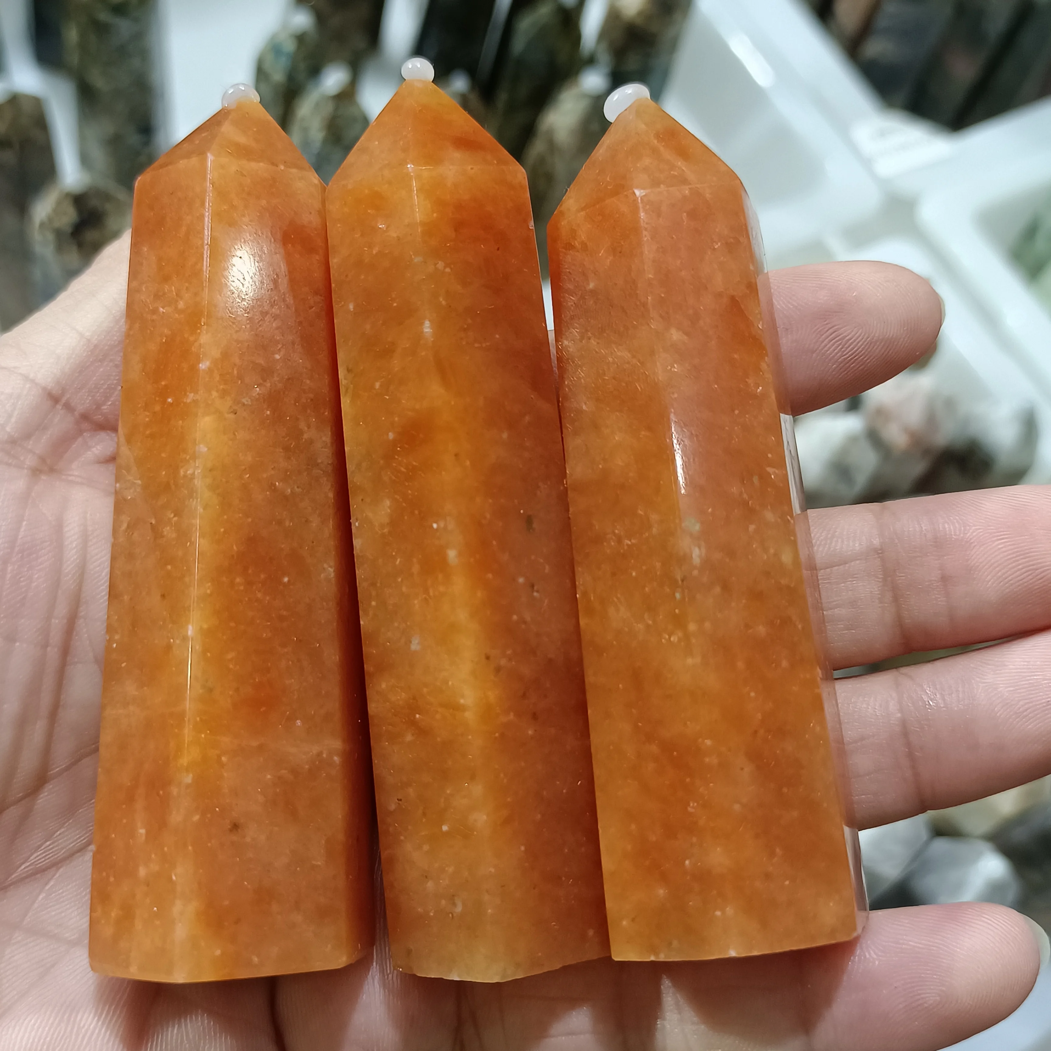 70-90mm  Natural Orange Sun Stone Little Column Quartz Crystal Energy Gem Mineral Reiki Healing Gift