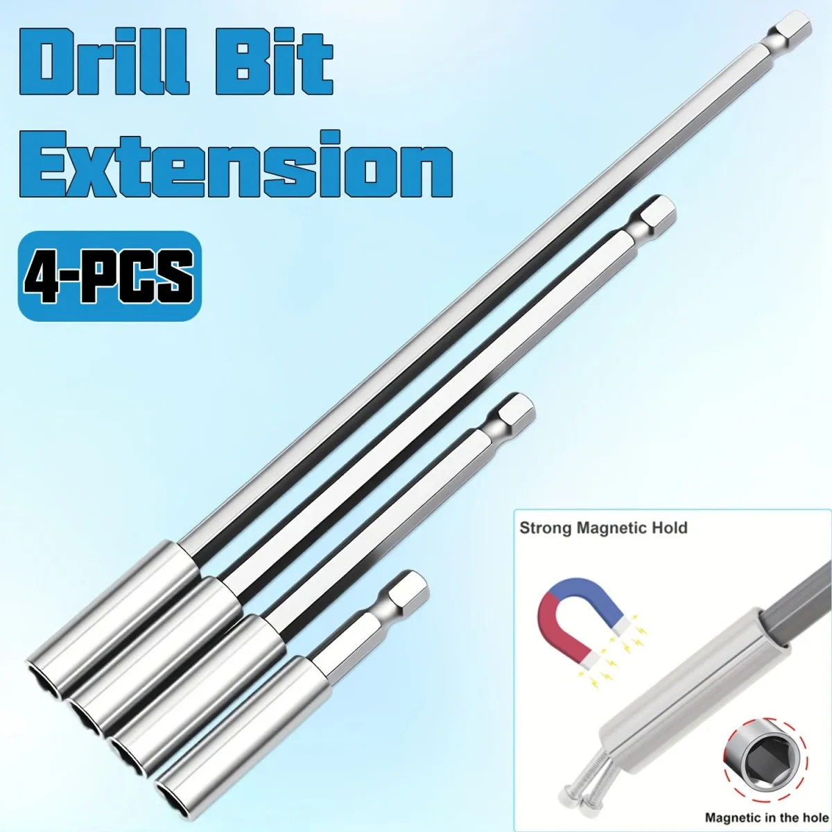 Drill bit quick telescopic rod set, including 4 quick telescopic rods and magnetic screwdriver head fixture