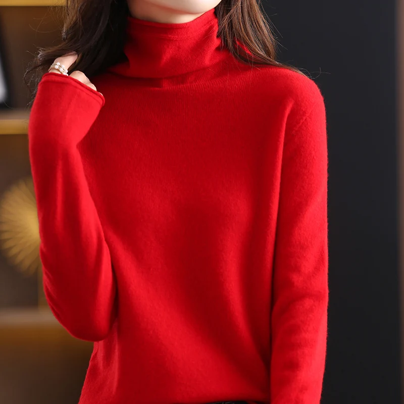 Tailor Sheep Women Sweaters 100% Merino Wool Turtleneck Knitted Pullovers Ruffled Collar Fashion Jumper Made Of Woven Thread