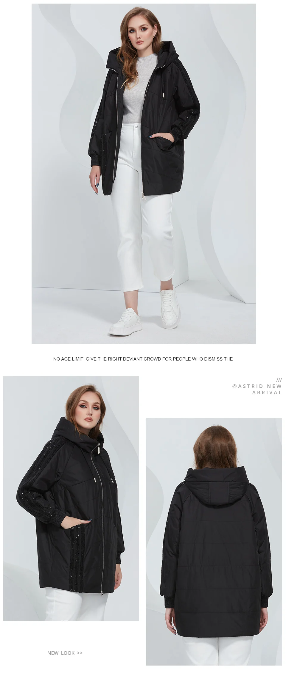 Astrid 2022 Spring Women's Parkas Oversize Padded Coats Hooded Fashion Wool Textile Stitching Jacket Outerwear Quilted AM-10122