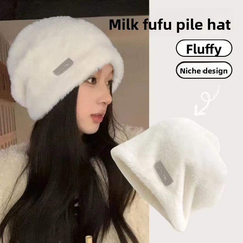 Super Warm Thick Plush Rabbit Fur Bucket Hat for Kids Korean Style Winter Cap with Big Face Slimming and Soft Cozy Beanie