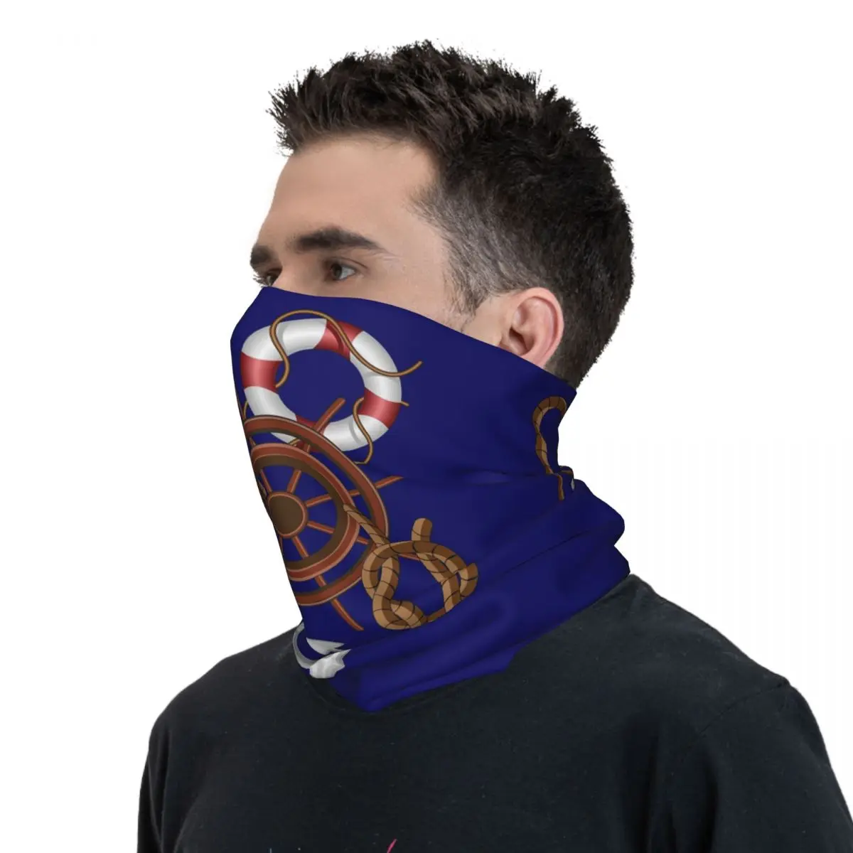 Bandana imprimé pour hommes et femmes adultes, couvre-cou, masque facial chaud, écharpe ronde, éléments marins et de navigation nautiques, sports de plein air